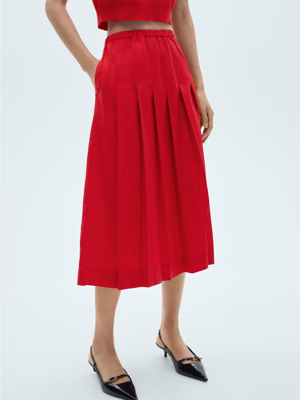 Mango Cotton Pleated Skirt Pockets